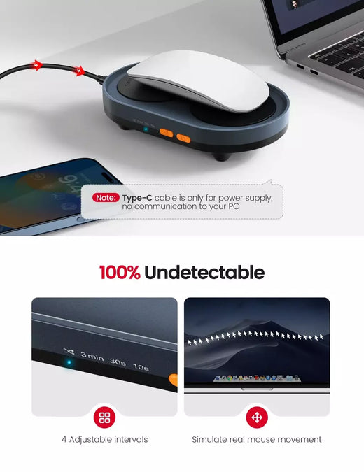 Vaydeer Dual Turntable Mouse Mover com intervalos ajustáveis e interruptor liga/desliga, simulação de mouse Jiggler indetectável e silencioso