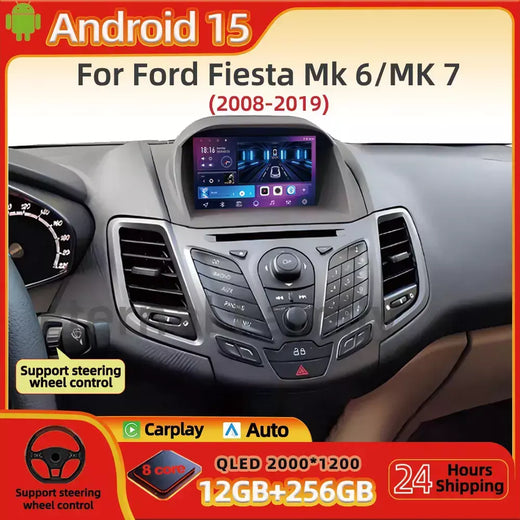 Rádio do carro carplay android 15 para ford fiesta mk 6 para ford fiesta mk 7 2008 - 2019 reprodutor de vídeo multimídia tela sensível ao toque gps automático