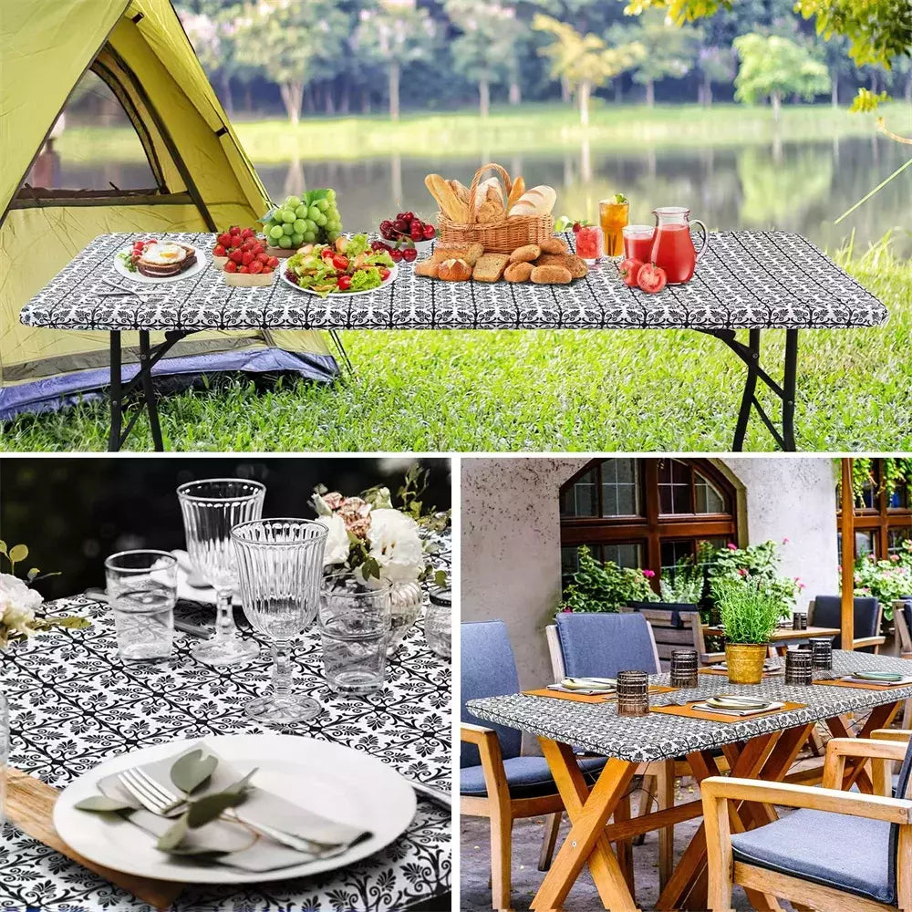 Olanly Retângulo Toalha De Mesa De Vinil, Elástica Cabido Toalha De Mesa, Capas De Plástico Impermeável, Dobre Mesas, Piquenique, Camping, Ao Ar Livre