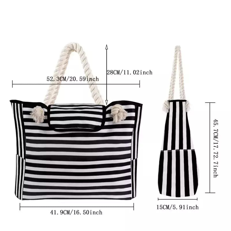 Bolsa casual listrada para mulheres, bolsa de ombro de grande capacidade, sacola de compras diárias, bolsa de praia para viagem escolar