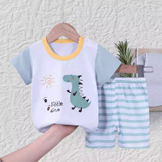 Conjunto de 2 peças e shorts para crianças, pijama de algodão com desenhos animados, zebra, impressão de dinossauro, roupas novas de noite para 1 a 6 anos