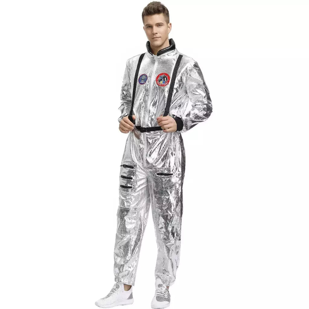 Halloween natal prata spaceman masculino feminino espaço terno adulto crianças astronauta traje festa de família vestir-se presente aniversário