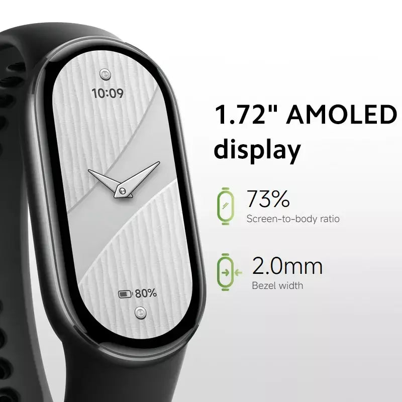 Versão global xiaomi banda inteligente 10 pulseiras 1.72 "tela amoled oxigênio no sangue rastreador de fitness 150 + modos esportivos banda inteligente