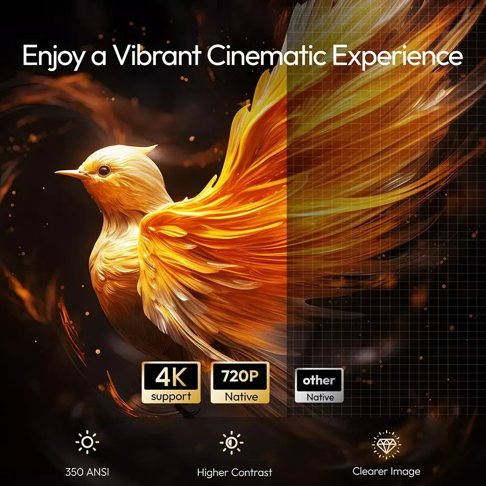 VEVSHAO A12 4K Android13 Projetor SmartPhone Nativo Auto Focus Keystone BT5.2 WIFI6 Portátil 360 ° Gire 1280*720P Cinema em casa