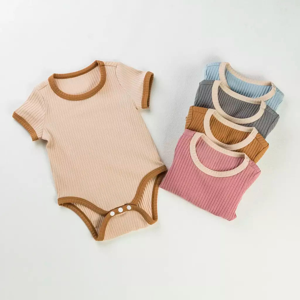 0-2 anos babany bebe novo macacão unissex para bebês roupas de manga curta cor sólida emenda e cores contrastantes macacão