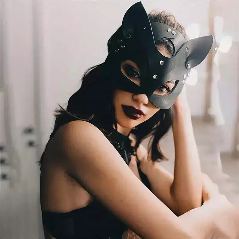 Meia face gato cosplay máscara de couro feminino olho cosplay festa de halloween pu meia máscara facial adulto suprimentos de jogo adulto jogo