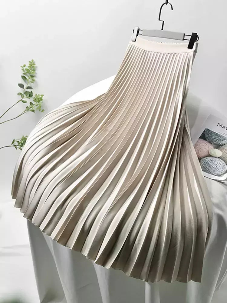 Marca designer feminino primavera outono elegante chique sólido saia plissada cintura alta moda de luxo com elástico feminino C-035