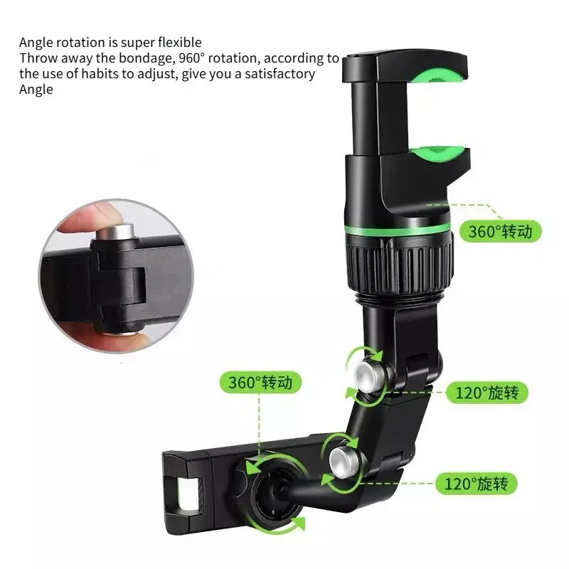 Suporte de telefone para espelho retrovisor para carro, 360 ° Suporte giratório do telefone, suporte universal do telefone do carro do suporte GPS para todos os smartphones