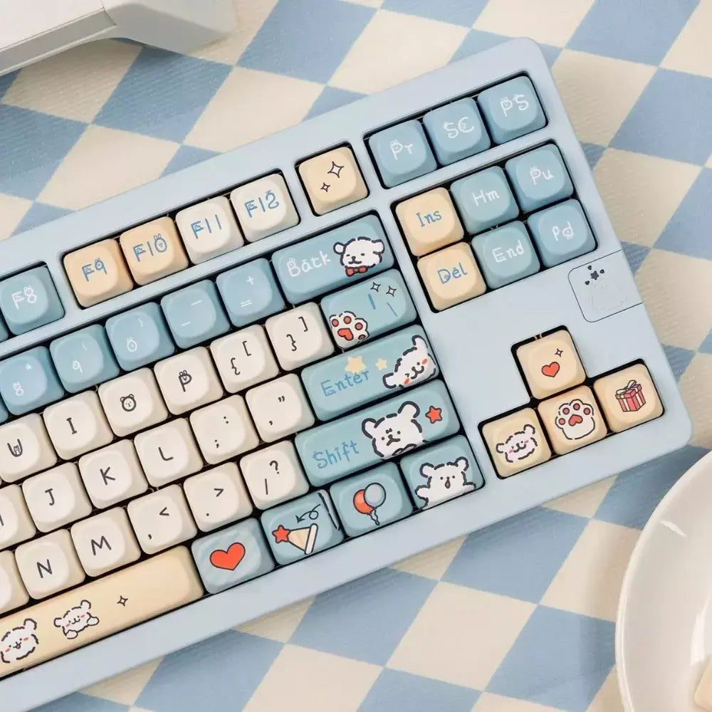 Conjunto de teclas de cachorrinho com linha de 136 teclas PBT tipo fofo MOA Keycap compatível com interruptor MX Wooting teclado mecânico