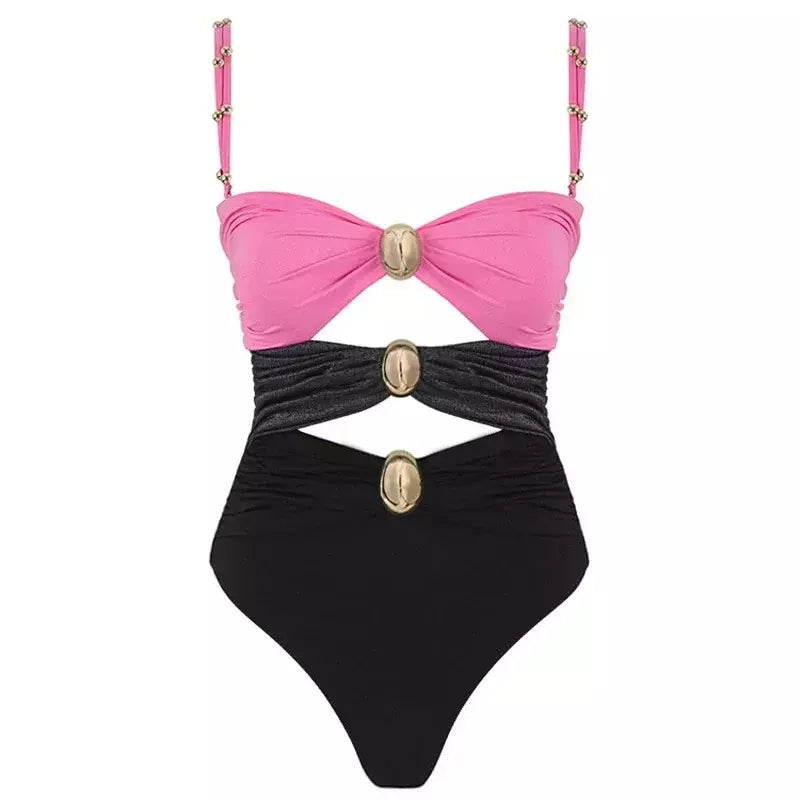 Hollowen-maiô de uma peça das mulheres com cobertura, swimwear sexy, fora do ombro trajes de banho, patchwork bathsuit, cinto bodysuit, Beachwear