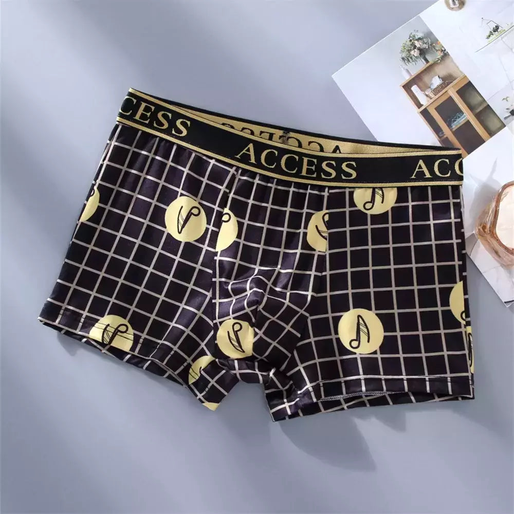 Roupa interior de algodão confortável masculina, Boxers preto e dourado, moda,
