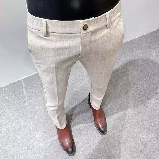 Calça casual de negócios slim fit monocromática masculina, terno de linho de alta qualidade, de escritório formal, social, plus size 38