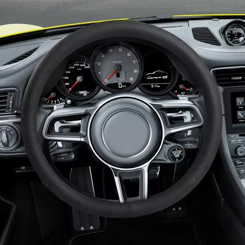 Capa de volante de carro, capa de volante de couro antiderrapante ultrafina universal, interior de peças de carro 37-38cm, 14,5-15 polegadas