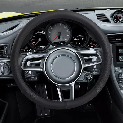 Capa de volante de carro, capa de volante de couro antiderrapante ultrafina universal, interior de peças de carro 37-38cm, 14,5-15 polegadas