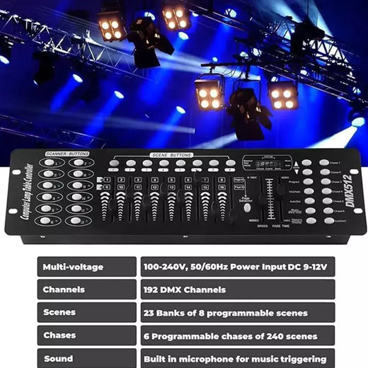 192 controlador dmx equipamento de dj dmx 512 operador midi para led par movendo a cabeça par luz dj discoteca clube bar concertos ao vivo