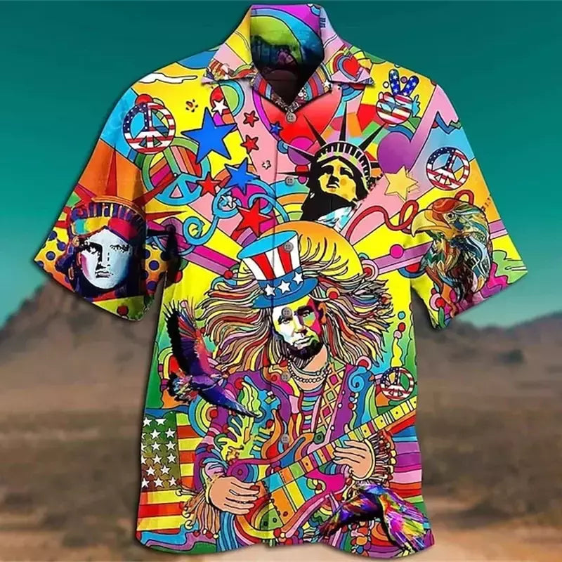 Camisa dos homens do vintage 3D Havaiano Casual Wear Férias de praia Soltas montagem Masculina Top 2023 Dos Desenhos Animados Padrão Manga Curta Ao Ar Livre
