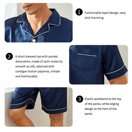 Pijama de cardigã de seda gelada masculino de manga curta, cardigã simples, roupa doméstica pura colorida, tamanho grande, pijamas de duas peças, senior sense