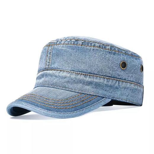 Bonés militares de cadete de algodão lavado VOBOOM para homens com design exclusivo ajustável vintage chapéus de topo plano com furo de ar