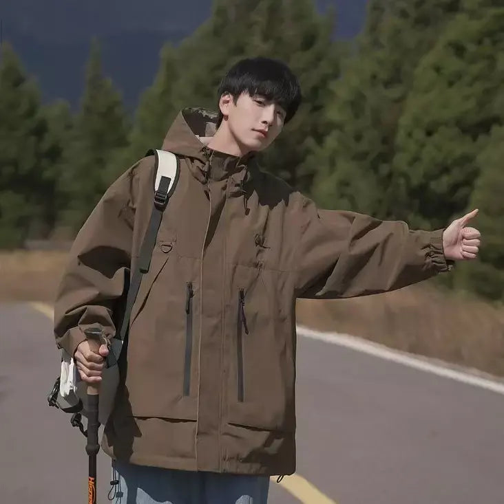 Jaqueta masculina vintage à prova de vento, jaqueta ao ar livre estilo montanha americana funcional casaco de trabalho primavera japão retrô streetwear