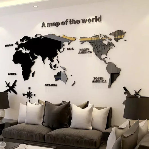 Estilo nórdico 3d mapa do mundo adesivo de parede acrílico cor sólida quarto parede com sala estar sala de aula adesivos decoração do escritório