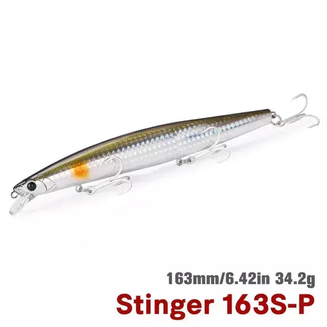 TSURIKNOYA-STINGER 163S-Ultra Long Casting Saltwater Sinking Minnow, Iscas de Pesca, Iscas Artificiais Duras para Robalo, 163mm, 34.2g