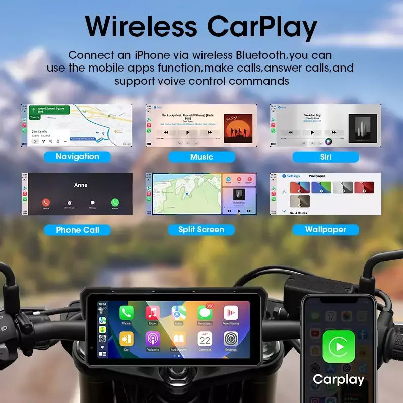 Jmcq portátil 8.1 polegada ip67 à prova dip67 água motocicleta 4k dvr navegação gps sem fio carplay android auto moto gravador monitor