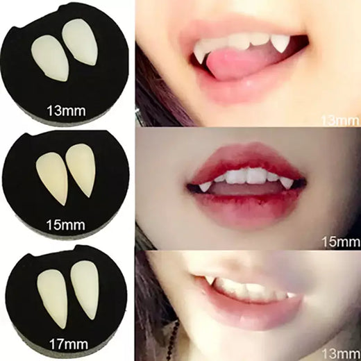 1 par de dentaduras de vampiro para halloween, adultos e crianças, festa de halloween, bola de máscaras, cosplay, cola sólida, dentes falsos, adereços de decoração diy