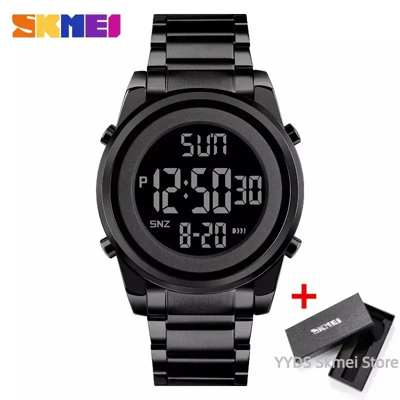 Skmei relógio de pulso masculino luxuoso, à prova d'água, aço inoxidável, eletrônico, esportivo, digital, 1611