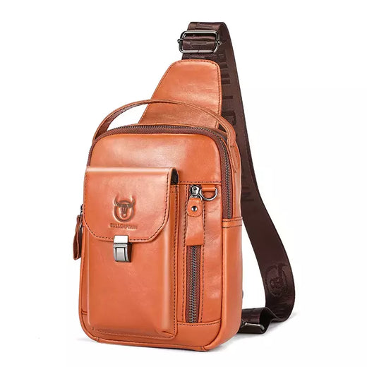 BULLCAPTAIN-Bolsa de Peito de Couro Genuíno Masculina, Bolsa Multifuncional Crossbody, Anti-Roubo, Bolsa Retro para Telefone Móvel, Casual, 7,9";;VERDADEIRO;;"Coffee