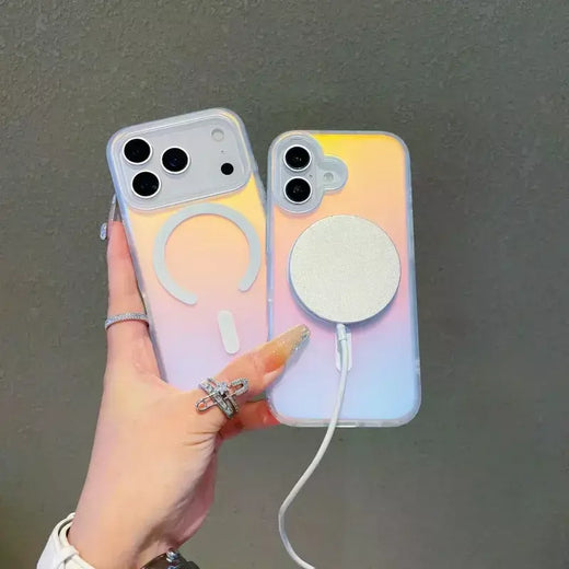 Novo para iphone 17 pro max laser mudança de cor fosco caso de telefone 17pro capa magnética 17air gradiente cores casos sol conjunto céu