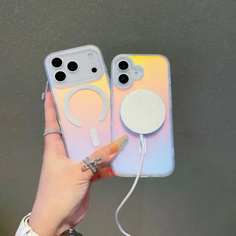 Novo para iphone 17 pro max laser mudança de cor fosco caso de telefone 17pro capa magnética 17air gradiente cores casos sol conjunto céu
