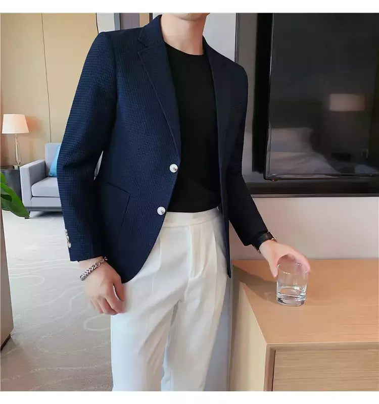 Casaco de peito único masculino, blazer slim fit, blazers grandes, casacos elegantes de luxo, outwear casual coreano para casamento