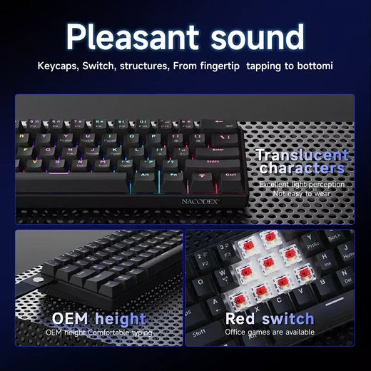 Ajazz nk61 teclado mecânico com fio 60% cores misturadas rgb hot-swap 61 teclas teclado para jogos interruptor rad para jogadores esports