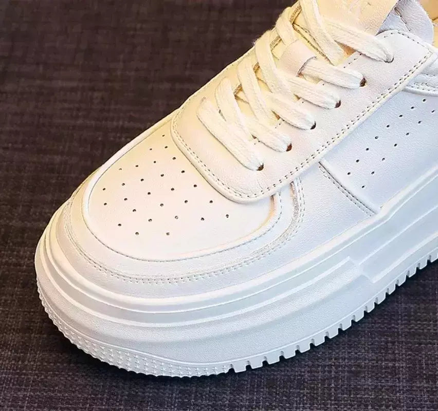 Tênis feminino vulcanizado em couro em U, sapatos casuais brancos, respirável, esporte, andar, correr, flats plataforma, novo, 2023