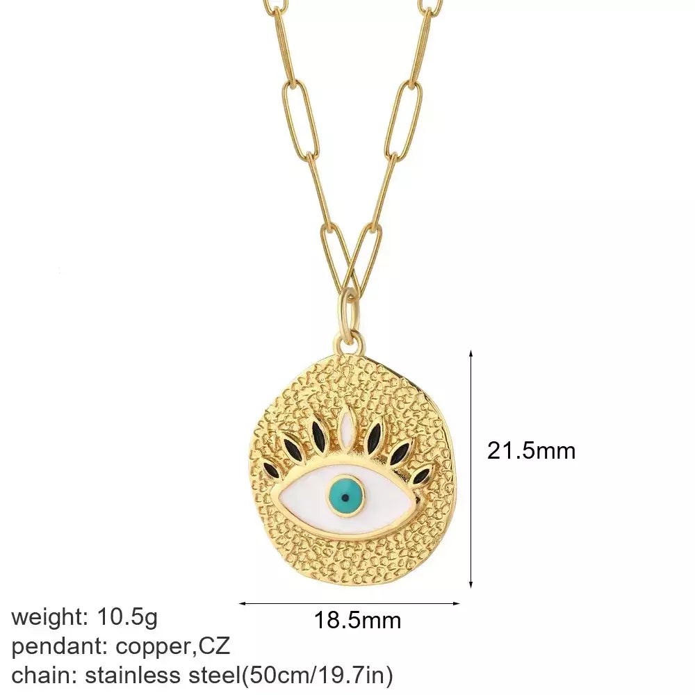 Coração mal olho azul sol colar para mulheres bonito cão abelha elefante cor de ouro pingente colares femininos longas correntes de aço inoxidável