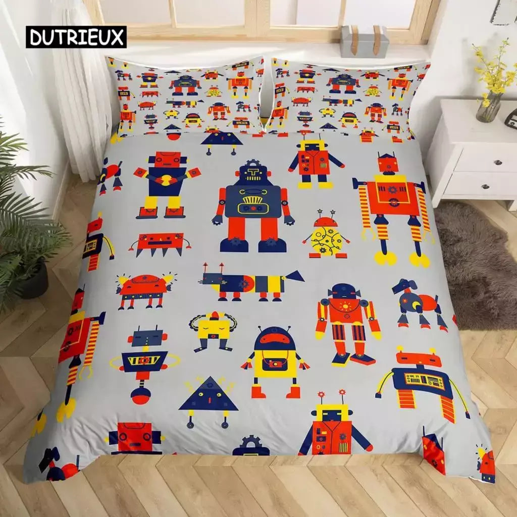 Conjunto de cama para meninos da aviação dos desenhos animados, astronauta Duvet Cover, Blue Sky Dream Quilt Cover, gêmeo, único, tamanhos duplos, fronha