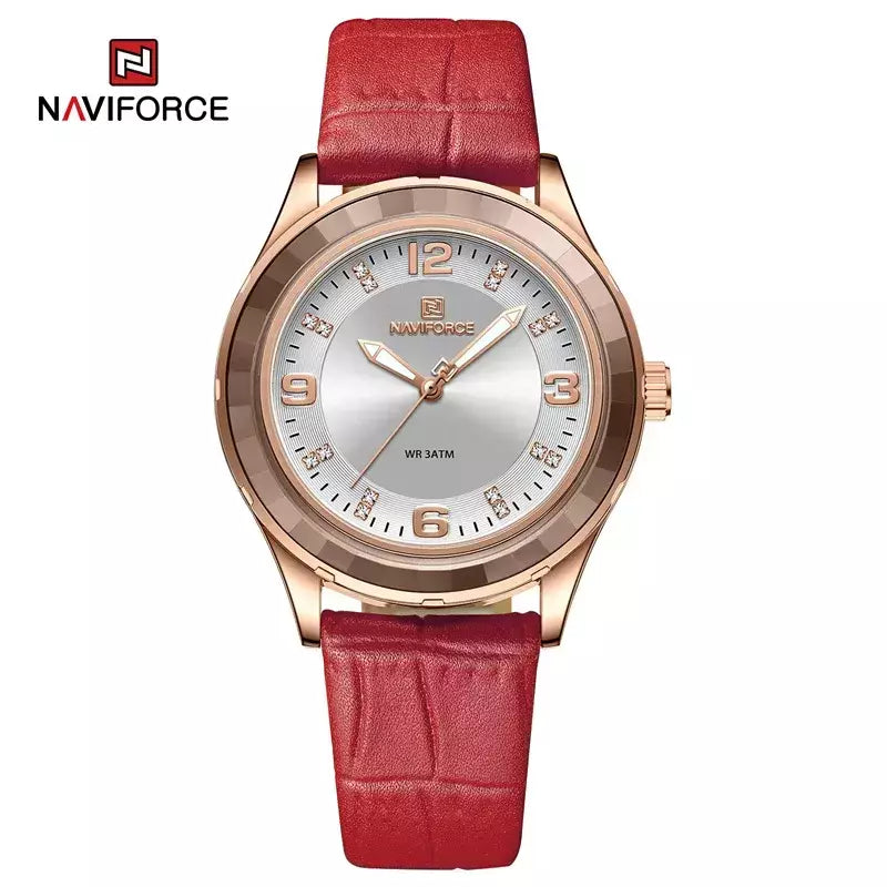 NAVIFORCE-Relógio de couro simples feminino, relógios de pulso casuais, relógio de quartzo feminino, original, nova moda