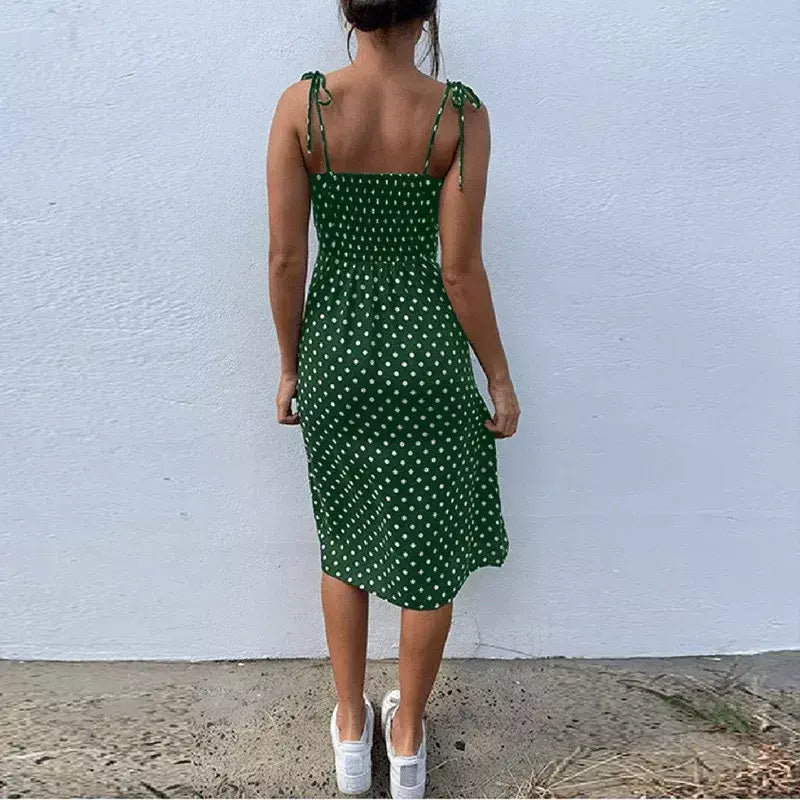 Vestidos de verão feminino causal polka dot sem mangas alta plissado cintura elástica com decote em v vestido de praia vestidos de verano