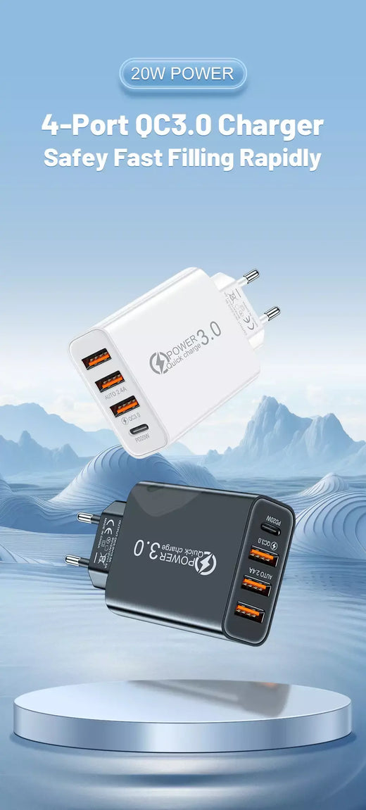 Carregador de parede multiportas total de 20W USB PD adaptador para Xiaomi iPhone 13 12 para carregamento de plugue de celular Samsung
