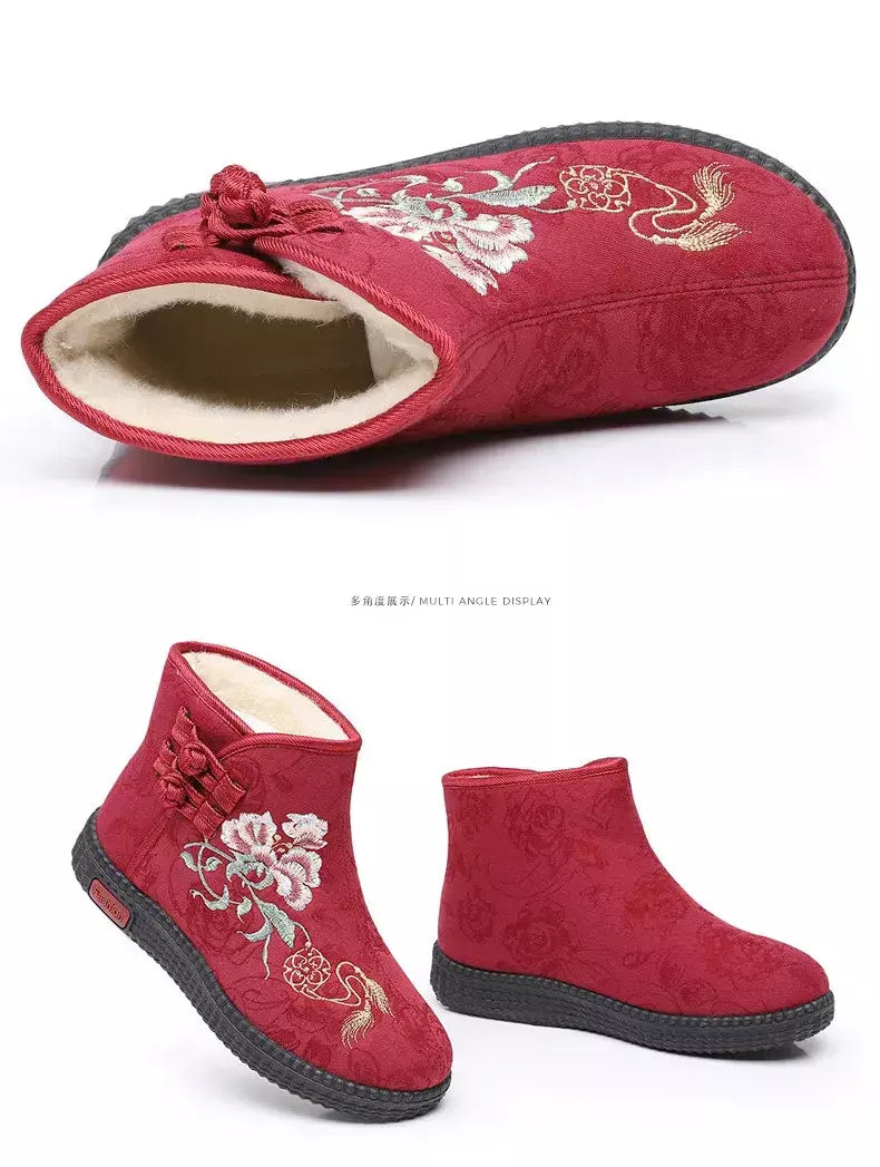 Sapatos de pano de inverno estilo étnico botas mujer sapatos femininos zapatos botas curtas quentes mulher bootie bordado algodão botas femininas