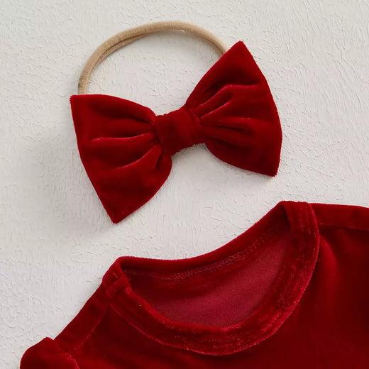 MISOWMNJOY-Romper de veludo com bowknot para bebês, vestido de festa de Natal, roupas recém-nascidas, macacão de manga comprida