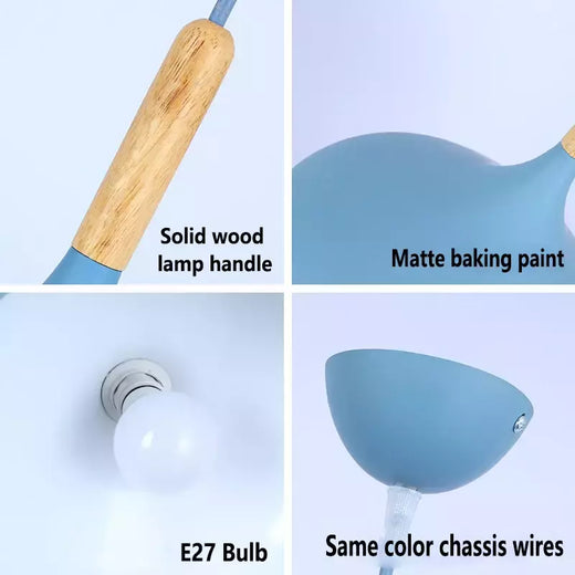 Nordic colorido lustre de madeira pingente luz quarto sala estar lâmpada led única cabeça alumínio crianças quarto luminária