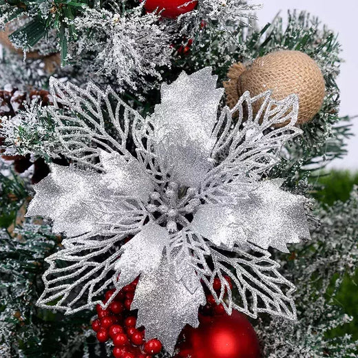(10pcs) artificial árvore de natal flor glitter decorações enfeites de natal presente de ano novo
