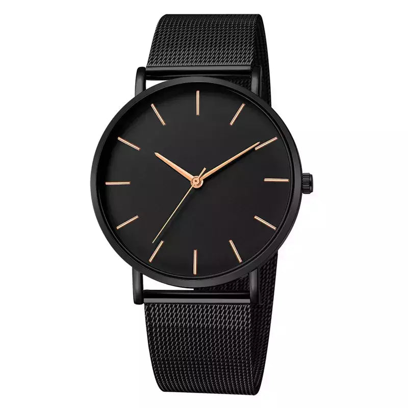 Relógio de pulso de malha de aço inoxidável feminino, feminino Fashion, Casual, Simples, Quartzo, Hora de Metal, Feminino, Preto