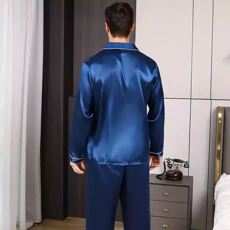 Conjunto de pijama com cardigã de manga comprida masculino, monocromático, lapela, casual, roupa de casa simples, pijamas, plus size, juventude, outono, inverno, 2 peças, conjunto