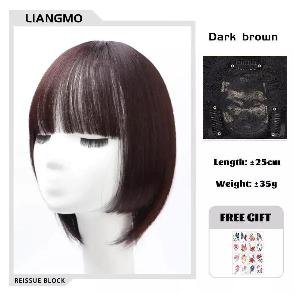 Lm fino 3d ar franja de cabelo em linha reta puro franja clipe em extensões de cabelo topper franja 3d invisível sem costura cabeça peruca de cabelo