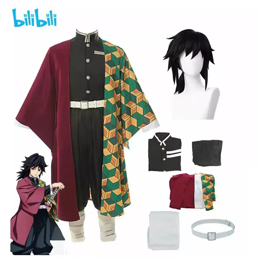 Anime demônio slayer kimetsu não yaiba tomioka giyuu cosplay traje terno uniformes trajes peruca criança adulto festa presente