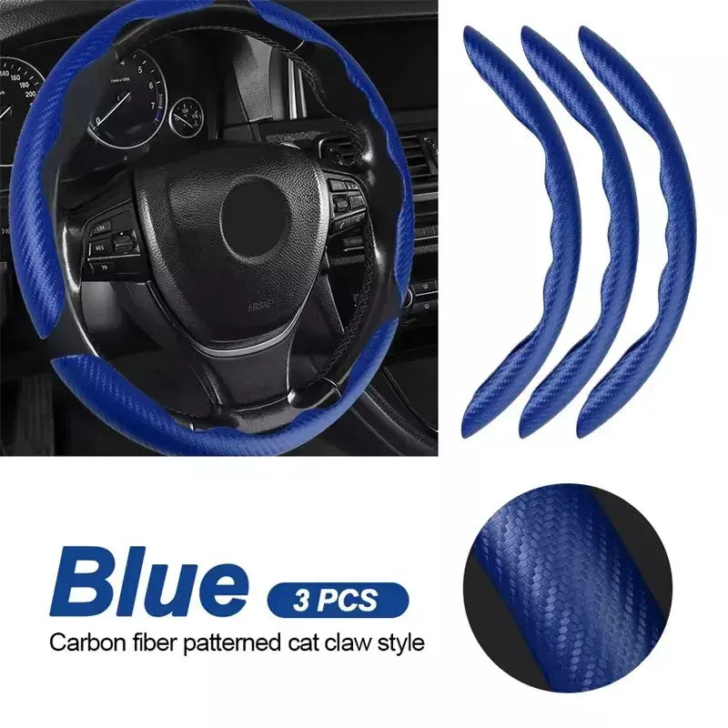 3 pçs de fibra de carbono universal volante do carro reforço capa antiderrapante acessórios de decoração interior automóvel para auto deco