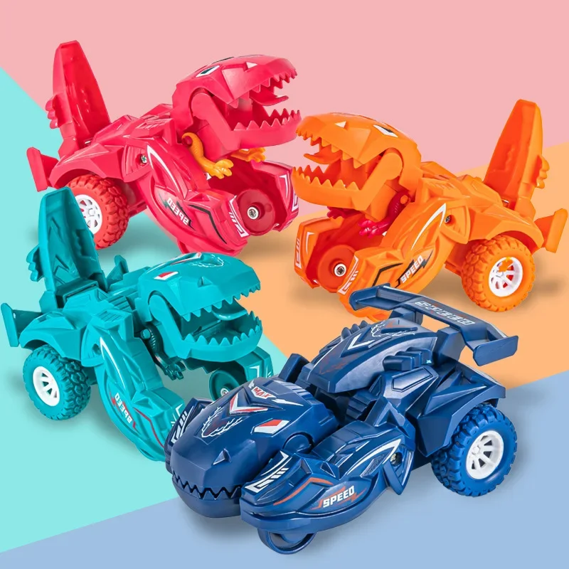 Modelo de carro de deformação de dinossauro 2 em 1, brinquedo para meninos, ação de um passo, transformação de colisão, mini veículos, presente de brinquedo para crianças