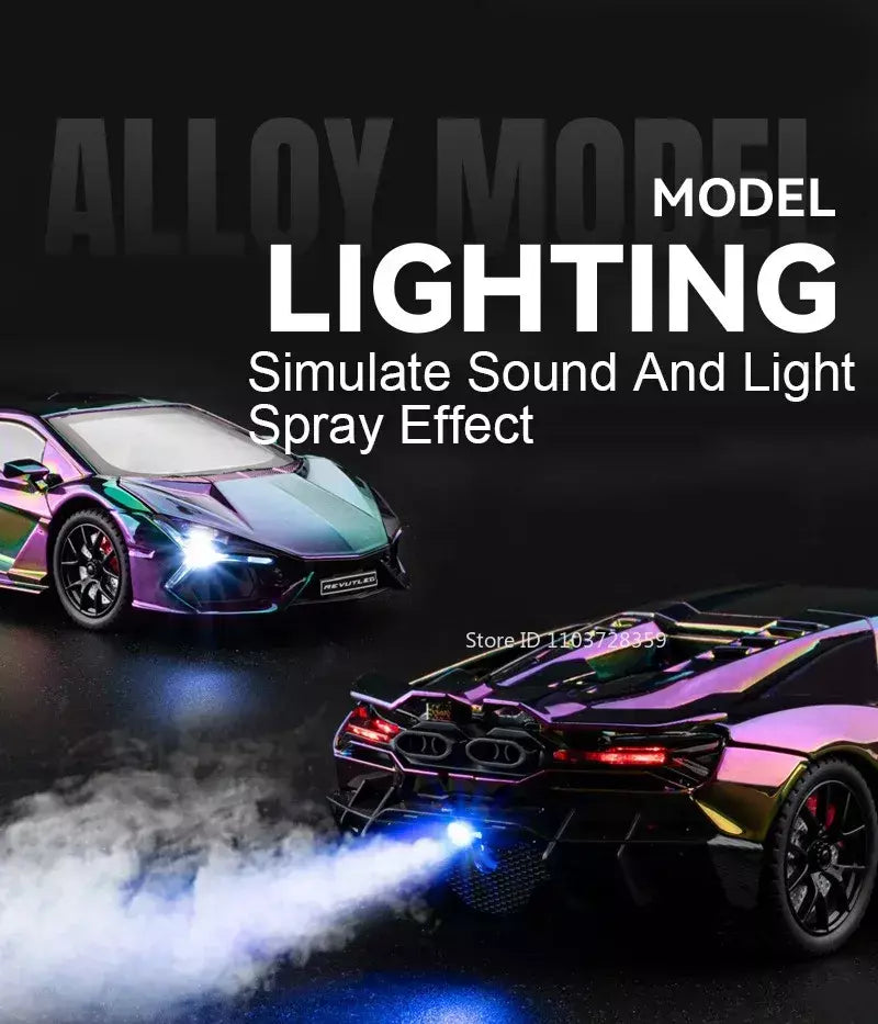 1:24 escala revuelto modelo em miniatura brinquedo carros esportivos liga diecast supercars som luz portas abertas puxar para trás para crianças presentes